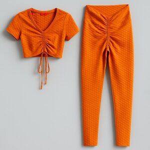 Roma Concept • Orange Leggings & Crop Top Matching Gym Set Size S NWT